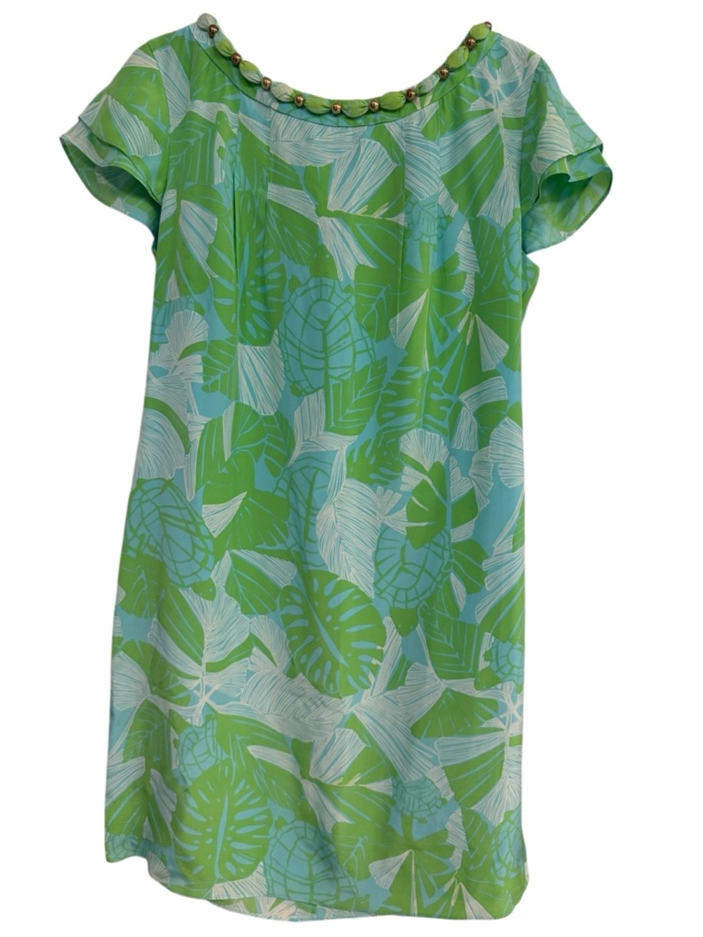 Lilly Pulitzer 100% Silk Dress Turtles Palms Green Blue Tropical Flutter Size 6